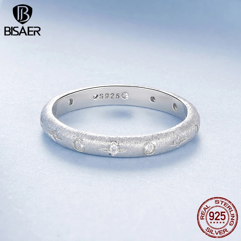 Bague étoile scintillante en argent sterling 925 BISAER plaquée or blanc pour femme, bijoux fins pour fête de mariage EFR617