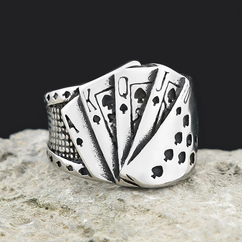Vintage Stainless Steel Lucky Poker Rings For Men Women Hip Hop Biker Playing Card Finger Ring Fashion Party Jewelry Accessories