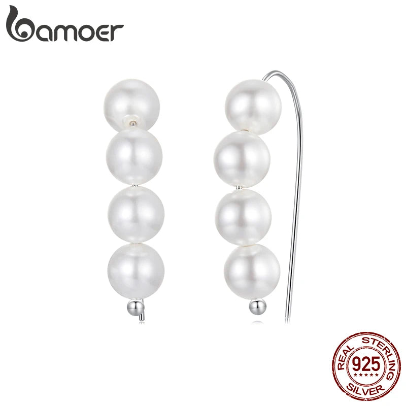 BAMOER 925 Sterling Silber Perlen-Ohrhänger, hypoallergen, schlichter Schmuck, ideales Geschenk für Damen, Geburtstag oder Party
