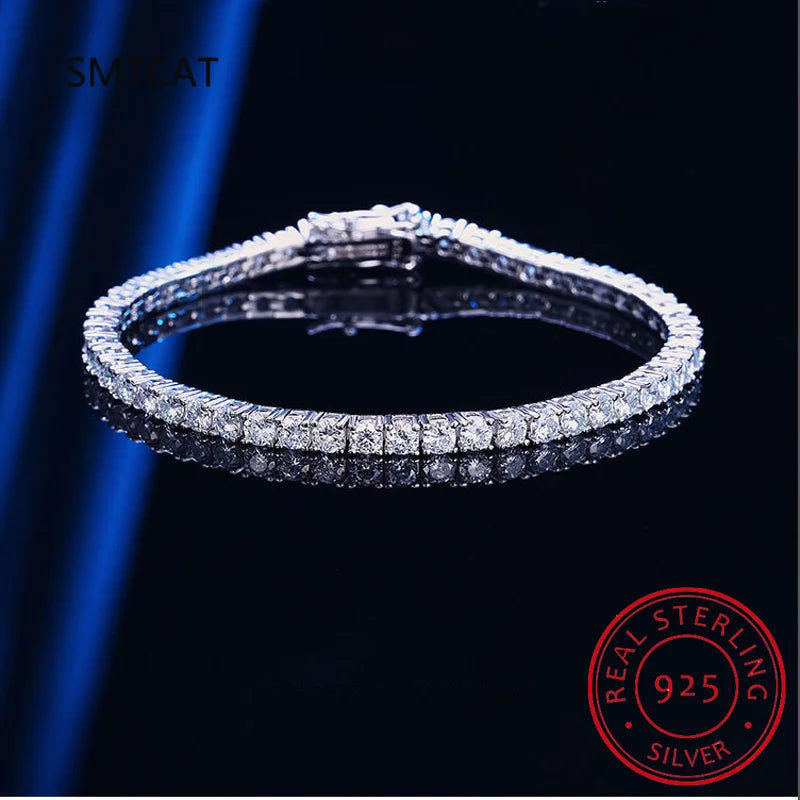Moissanite Tennis Bracelet for Women 925 Sterling Silver Round Brilliant Cut Lab Diamond Classic Platinum Plated Bracelet MSB002