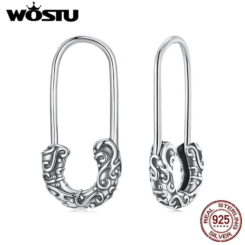 WOSTU 925 Sterling Silver Vintage Punk Paper Clip Hoop Earrings For Women Daily Wear Jewelry Party Gift Accessories CQE1913