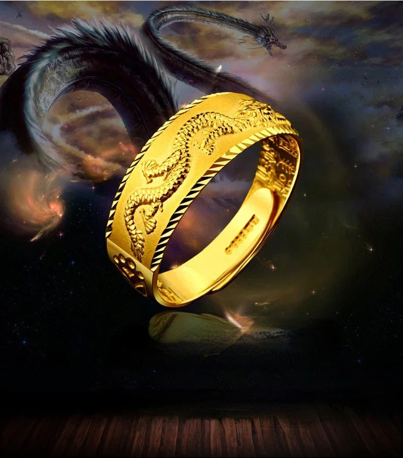 Luxuriöser Drachenring in 18 Karat Goldfarbe für offene Herren-Vintage-Ringe, die nicht verblassen, hochwertige Schmuckgeschenke zum Hochzeitstag