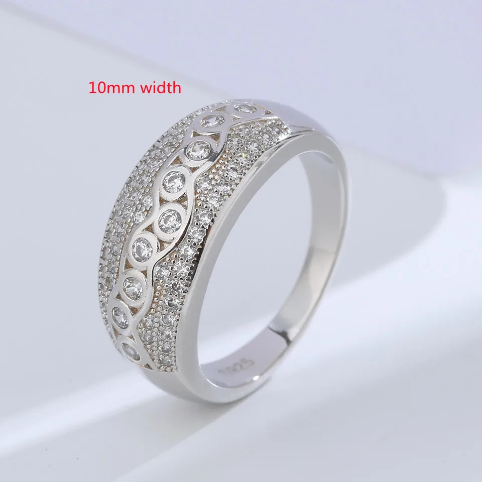 Buyee 925 Sterling Silber Big Ring Finger Weiß Zirkon Ring für Frau Mann Mode Luxus Hochzeit Party Edlen Schmuck Kreis