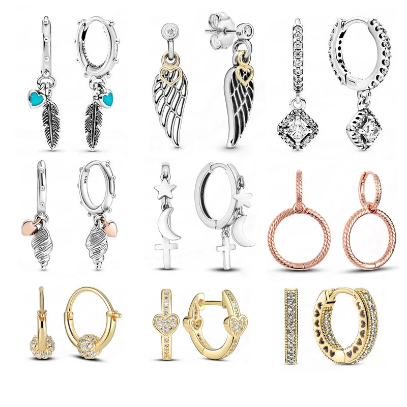 925 Sterling Silber Ohrringe Kreis Herz Feder Blume Mond Tropfen Silber Ohrringe Für Frauen Ohrringe Original Mode Schmuck