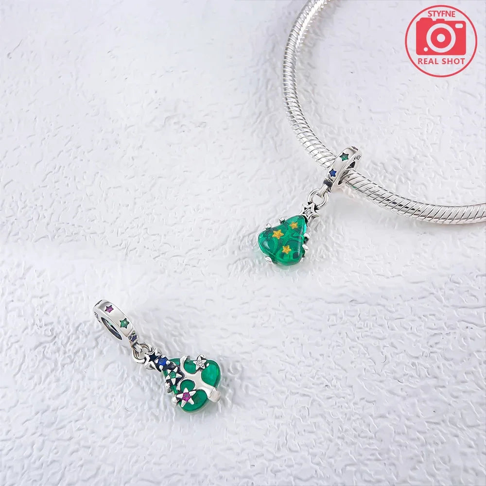 Charm 925 Sterling Silver Christmas Tree Hat Love Elk Beaded Fit Women's Bracelet Diy Jewelry Making Christmas Gift