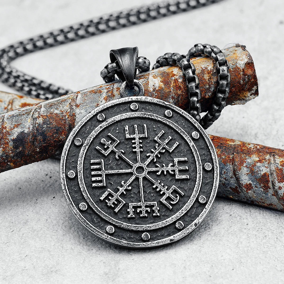Retro Viking Kompass Halskette 316L Edelstahl Männer Strukturierte Anhänger Kette Punk Rap für Freund Männlichen Schmuck Geschenk Dropshipping