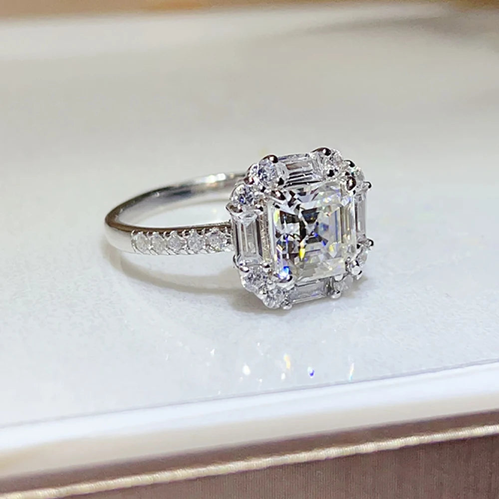 Serenity 2ct Asscher D Moissanite Rings for Women Men Gift Sparkling Square Lab Diamond Wedding Rings Solid S925 Silver Jewelry - Madeinsea©