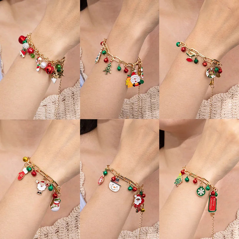 Creative Christmas Metal Chain Bracelet For Women Men Santa Claus Christmas Tree Snowman Snowflake Pendant Bangles Party Jewelry