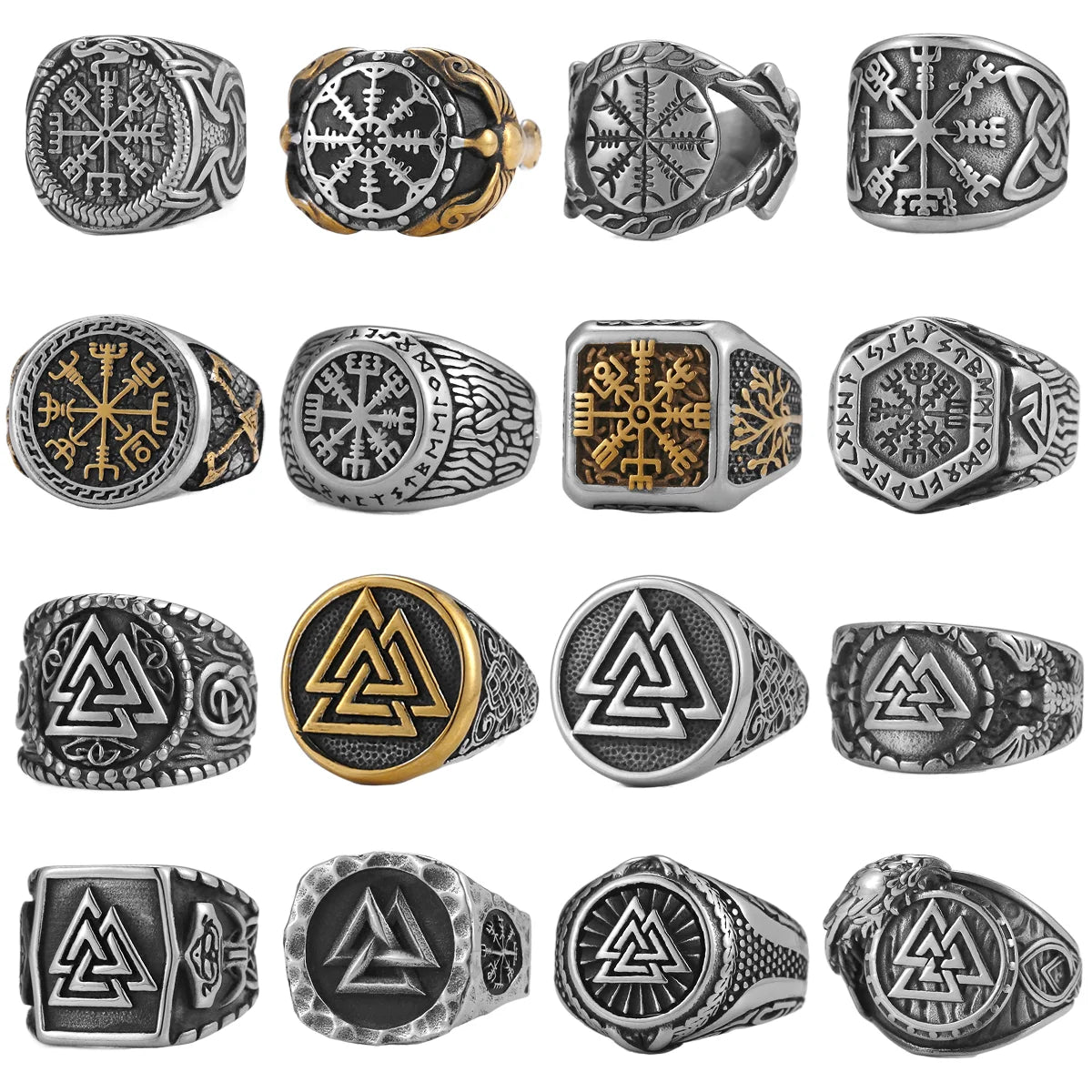 Vintage Stainless Steel Viking Amulet Ring Norse Compass Runes Men and Women Rings Teens Multi Style Jewelry Boyfriend Gift
