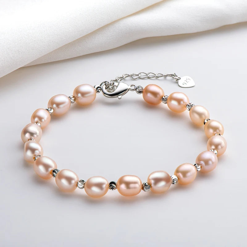 OXTAO Natural Freshwater Pearl Fashion Bracelet Ladies Elegant Bracelet Jewelry Valentine's Day Girlfriend Birthday Wedding Gift