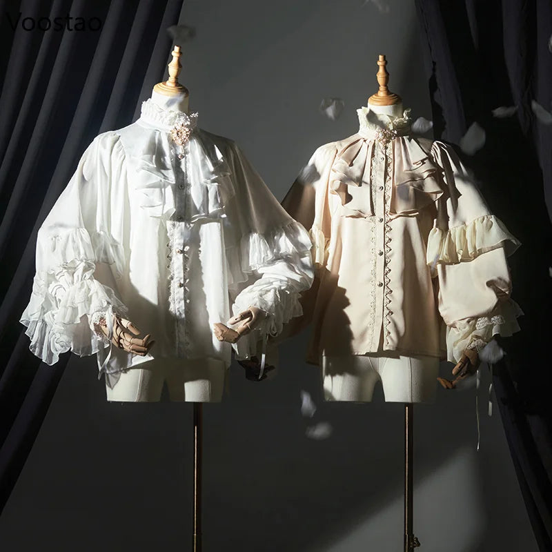 Victorian Gothic Vintage Lolita Shirts Women Elegant Lace Patchwork Batwing Sleeve Blouse Tops Female Y2k Aesthetic JK Blusas