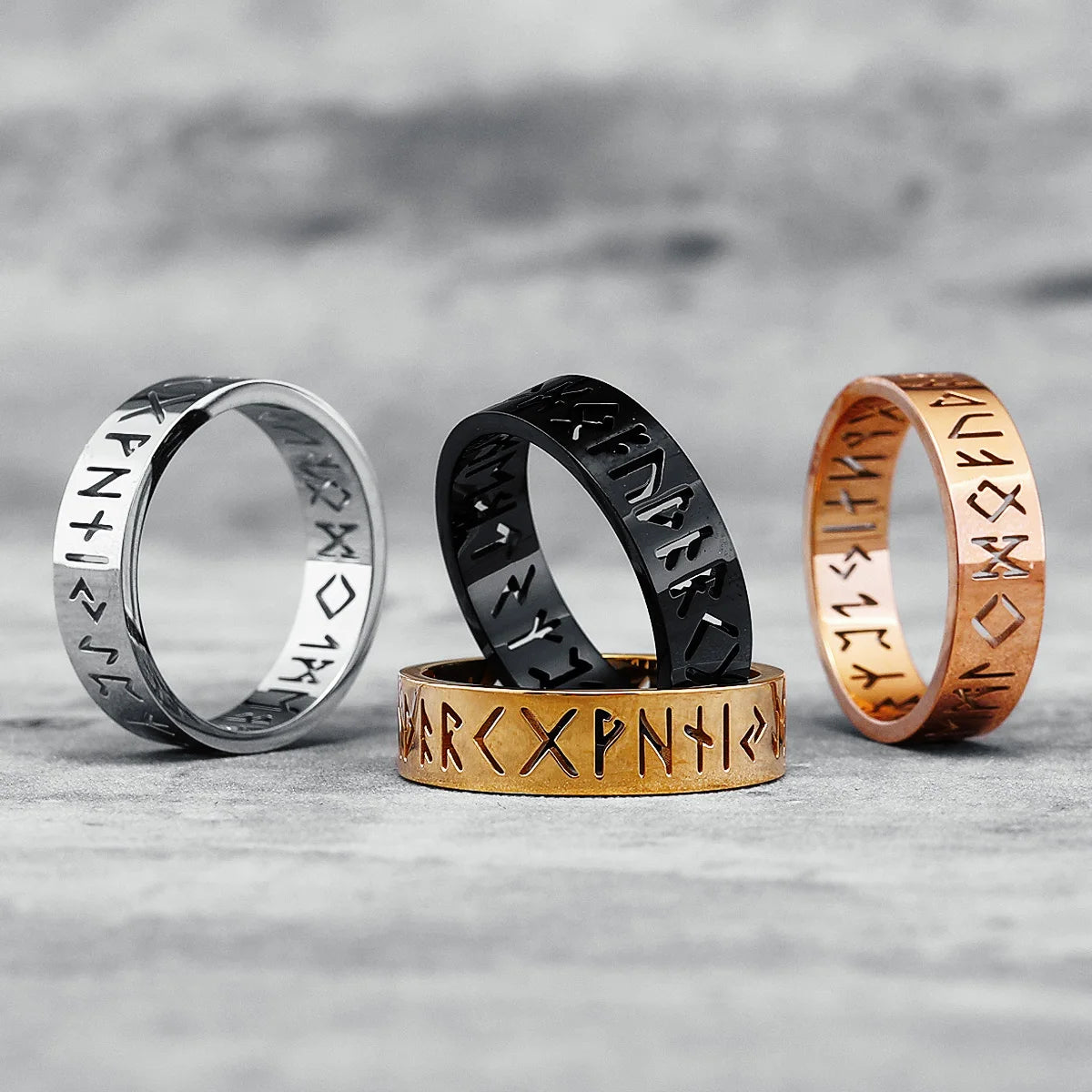 316L Edelstahl Herrenringe Wikinger Charaktere Ring Hohl Der Nordmann Punk Rock für Fahrer Biker Männlich Freund Schmuck Geschenk