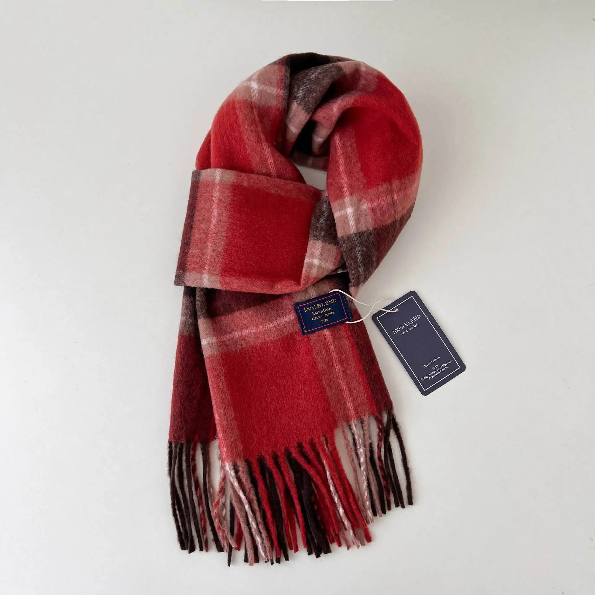 Korean Style Tassel Patchwork Plaid Scarf Women's Fashion Versatile Neck Protection Warmth Cold Resistance Winter New Arrival
