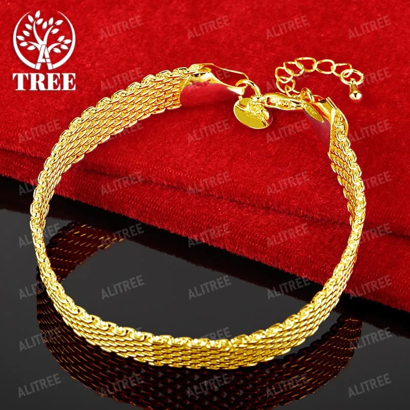 ALITREE 18K Gold Watchband Bracelet Gift For Woman Man Birthday Party Wedding Engagement Jewelry Width 10mm Chain