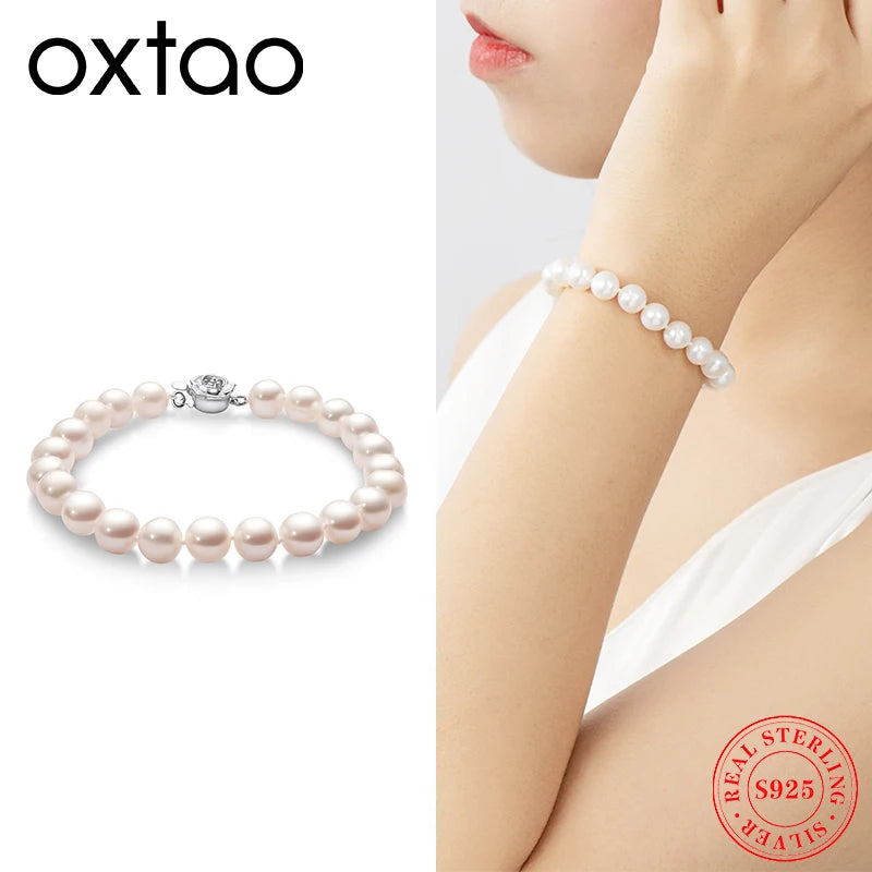 8-9mm freshwater pearl rose buckle bracelet for women 925 sterling silver length 19cm Luxury Fine Jewelry For Women Anniversary