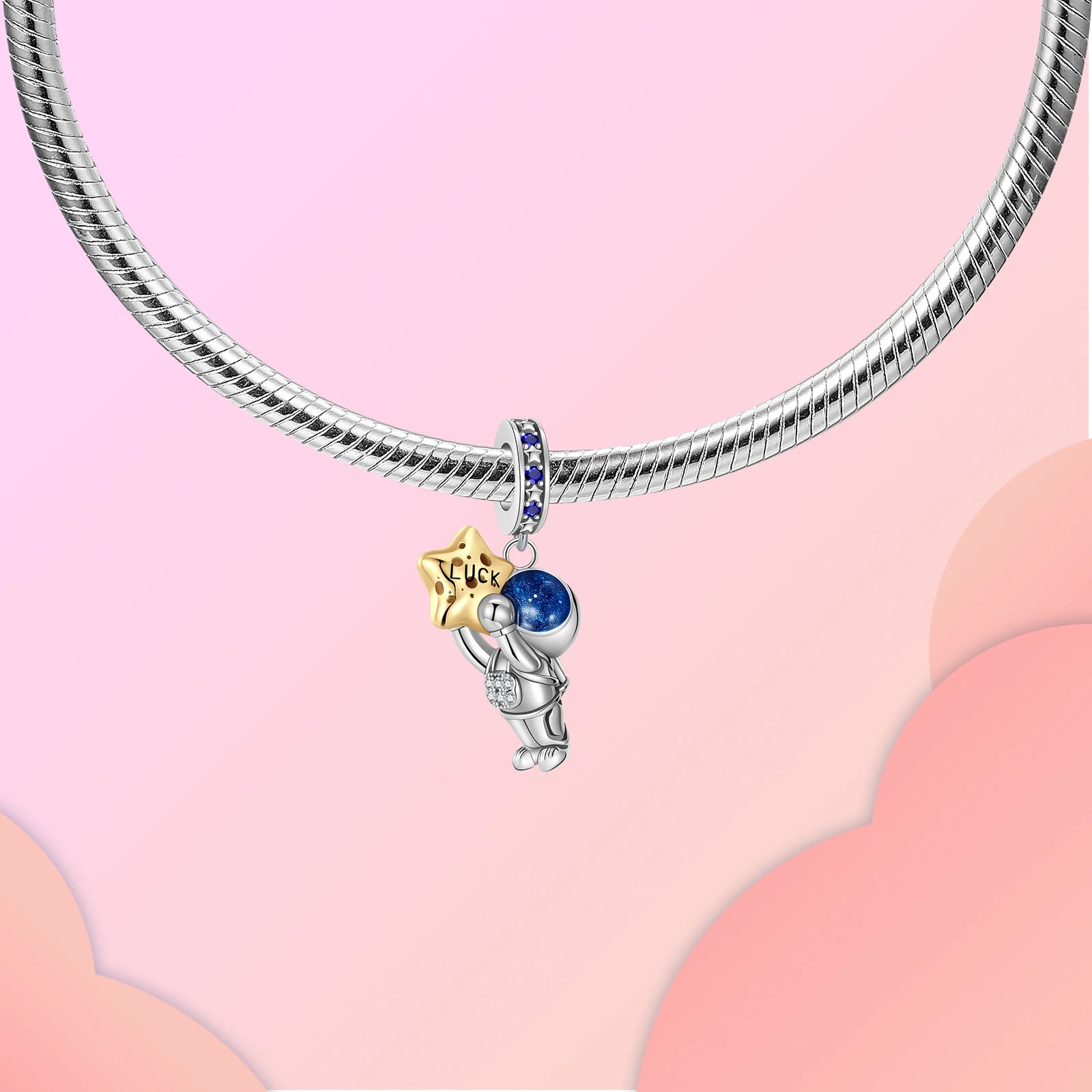 Charm-Anhänger „Astronaut Blue Series“ aus 925er Sterlingsilber, passend für Original-Pandora-Charm, Charm-Perle, Charm-Armband, Halskette, Schmuckstück, Damenschmuck