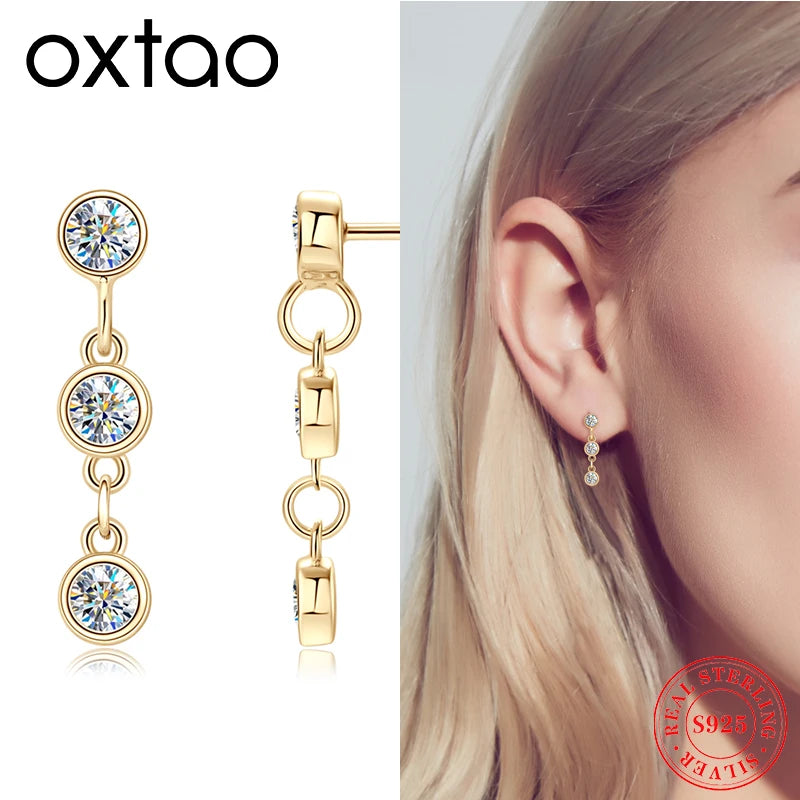 Mossanite three-stone tassel hanging earrings Bezel Set 925 sterling silver Stud Earrings for Women Jewelry Gift Valentine Day