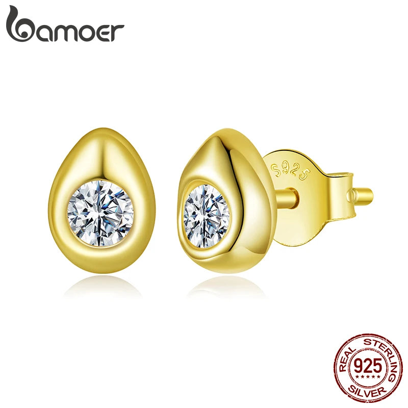 BAMOER Tropfenförmige Moissanit-Ohrstecker, 18 Karat vergoldet, mit rundem, im Labor hergestelltem Diamanten für Damen, 925er Sterlingsilber, hypoallergen