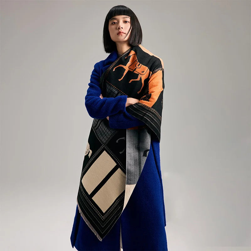 New Hot Winter Scarf Women Soft Cashmere Warm Pashmina Plaid Horse Print Scarves Wraps Thick Shawl Bufandas Tassel Stoles Hijabs