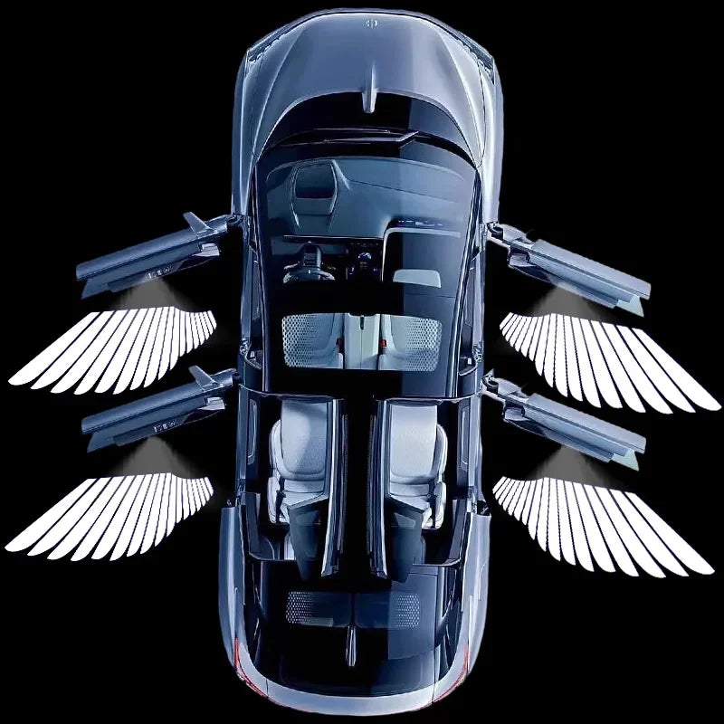 2Pcs Car Angel Wings Wireless Car Door LED HD Welcome Courtesy Shadow Projector Lamp Logo Light Cars Accessories