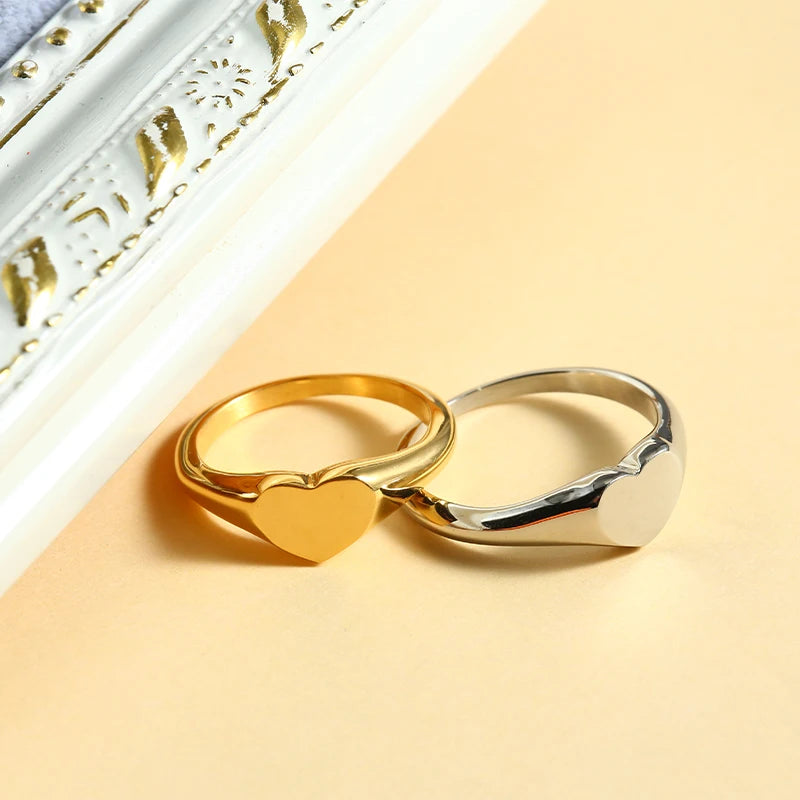 Gold/Silver Color Heart Signet Stainless Steel Rings - Madeinsea©