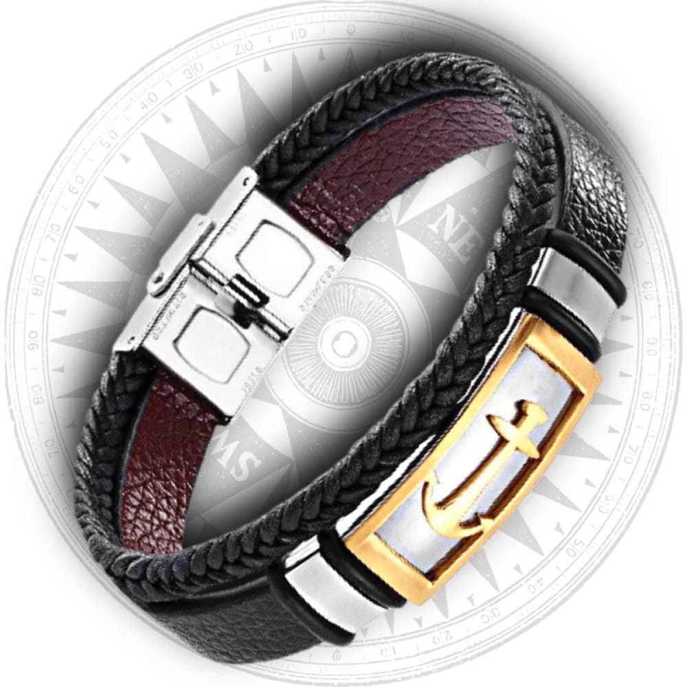 Anchor Black Leather Bracelet