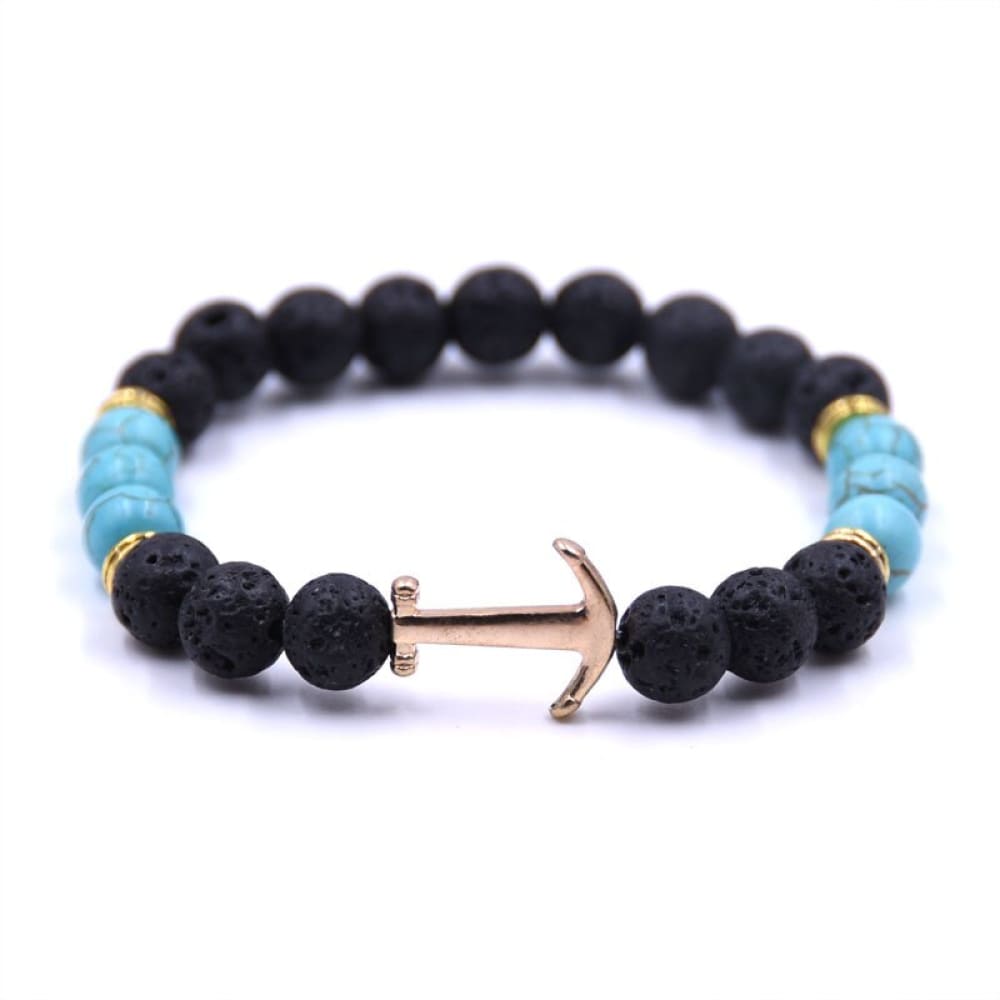 Anchor Bracelet Lava Stone - Blue
