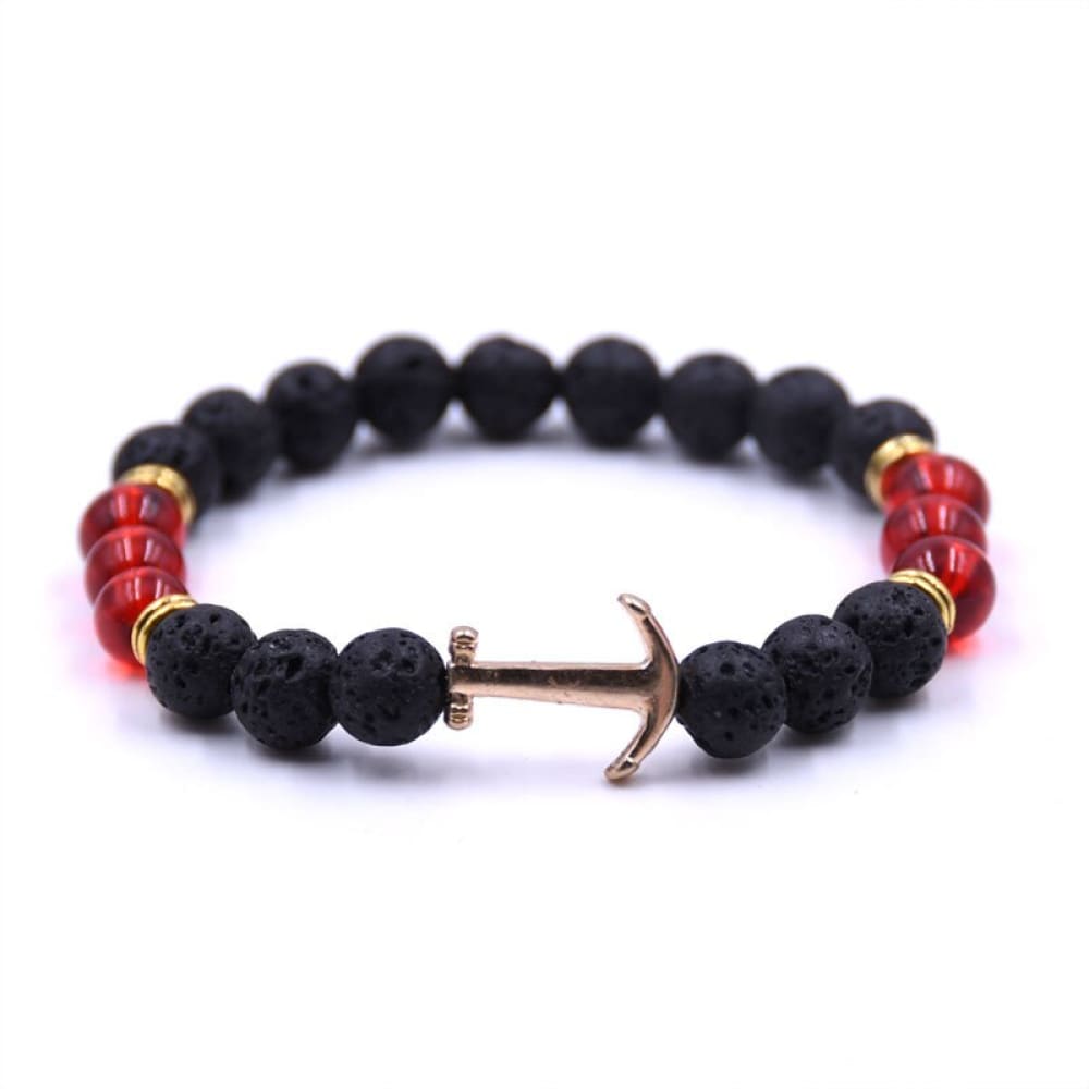 Anchor Bracelet Lava Stone - Red