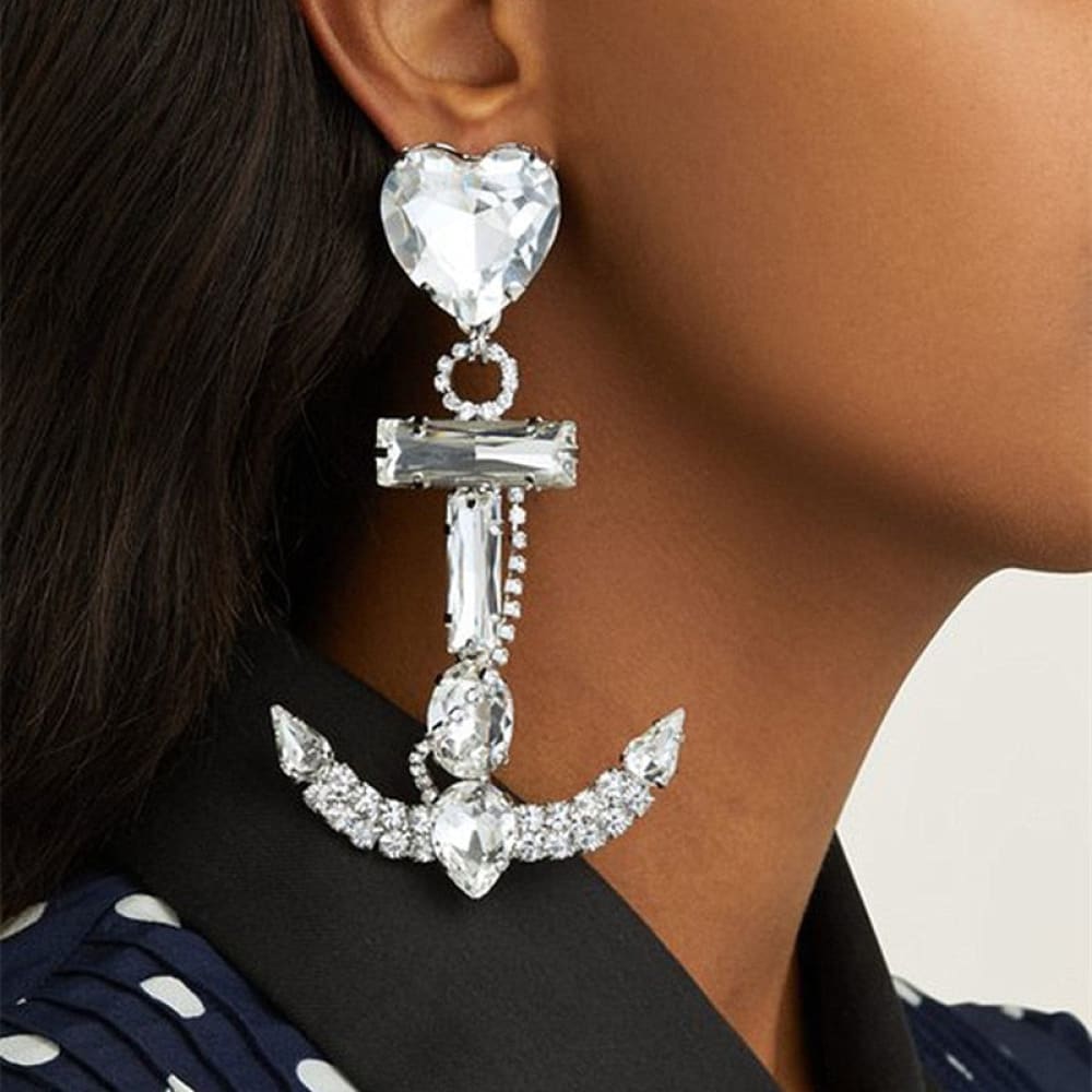 Big Rhinestone Anchor Earrings