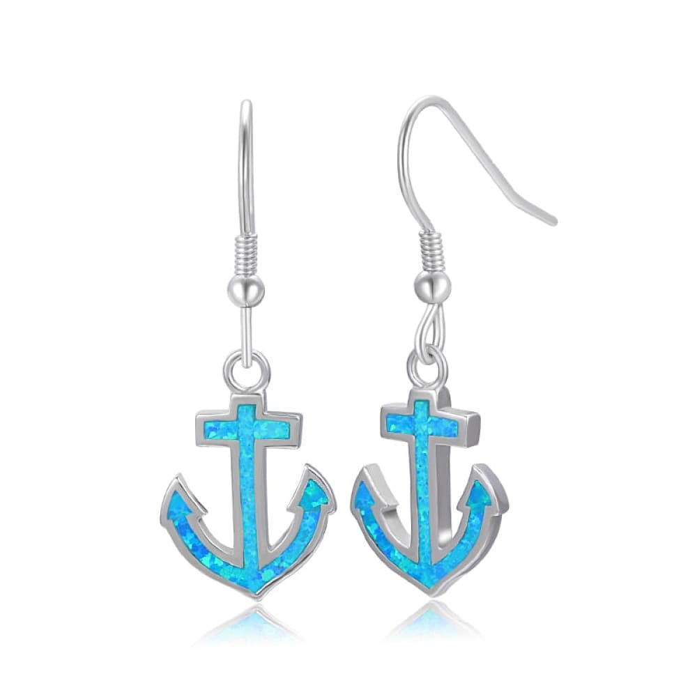 Blue Opal Anchor Earrings