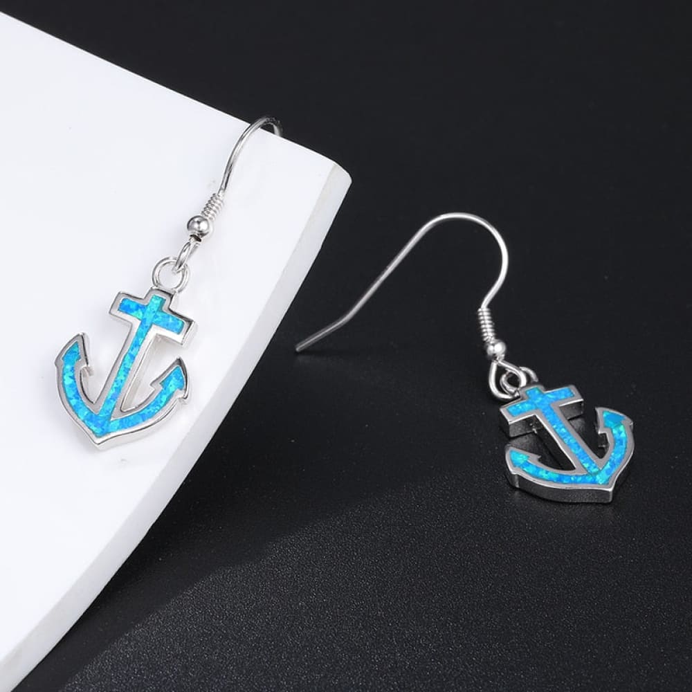 Blue Opal Anchor Earrings