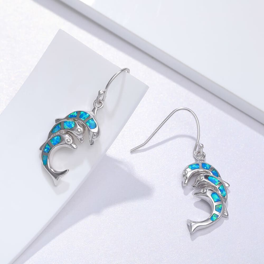 Blue Opal Dolphin Earrings