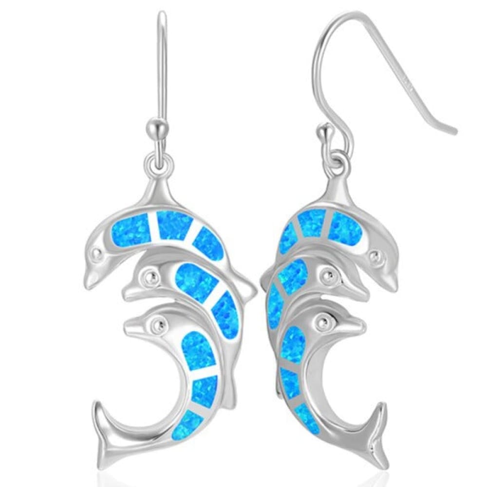 Blue Opal Dolphin Earrings