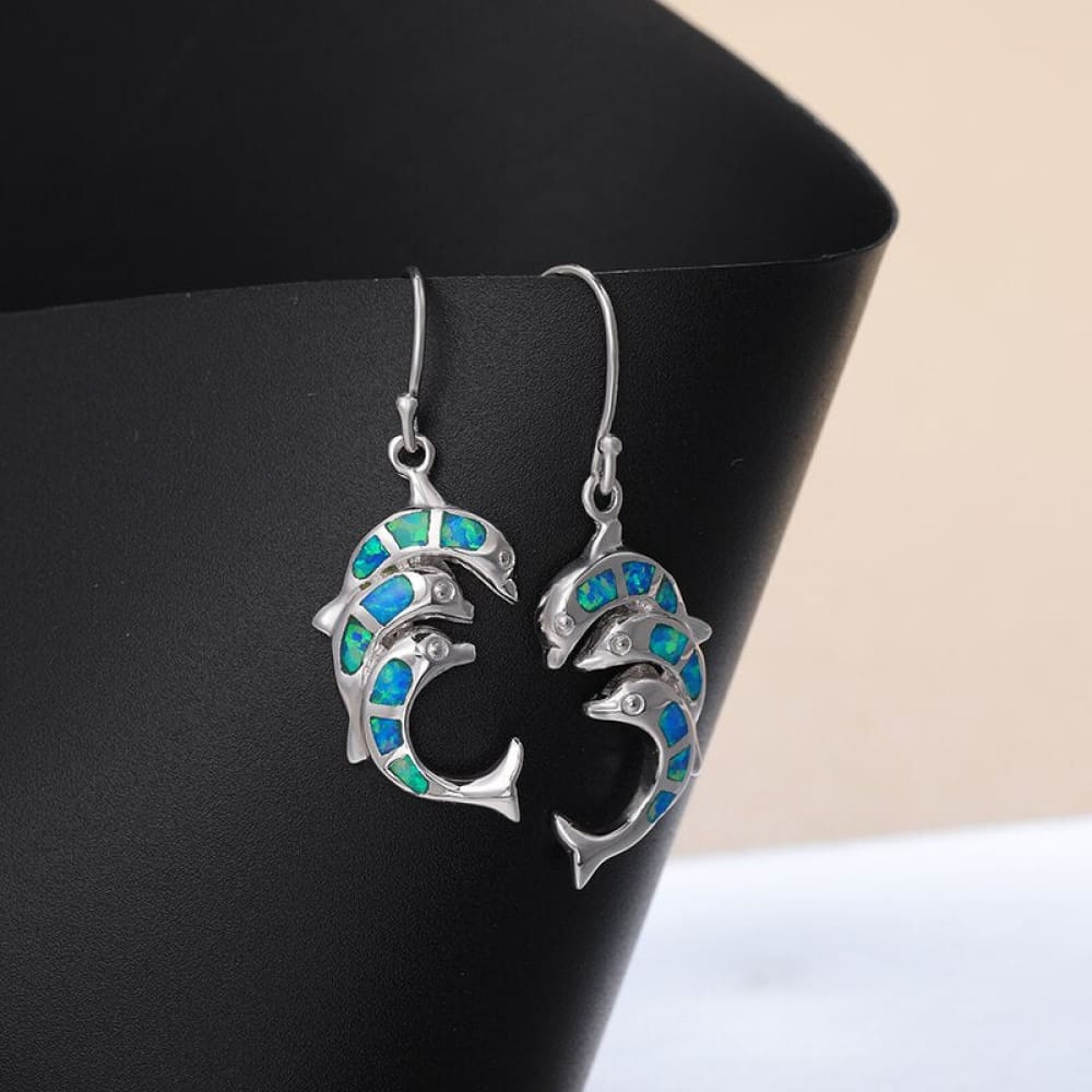 Blue Opal Dolphin Earrings