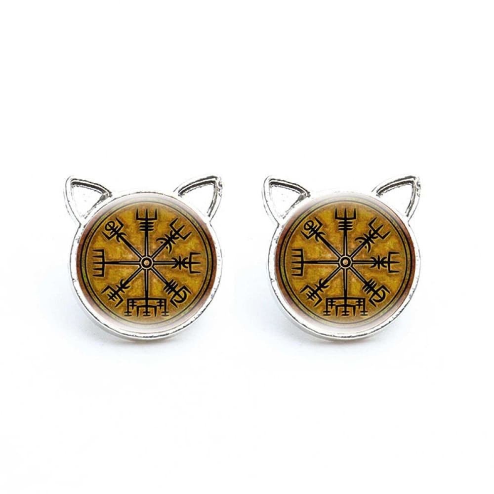 Cat Viking Compass Earrings