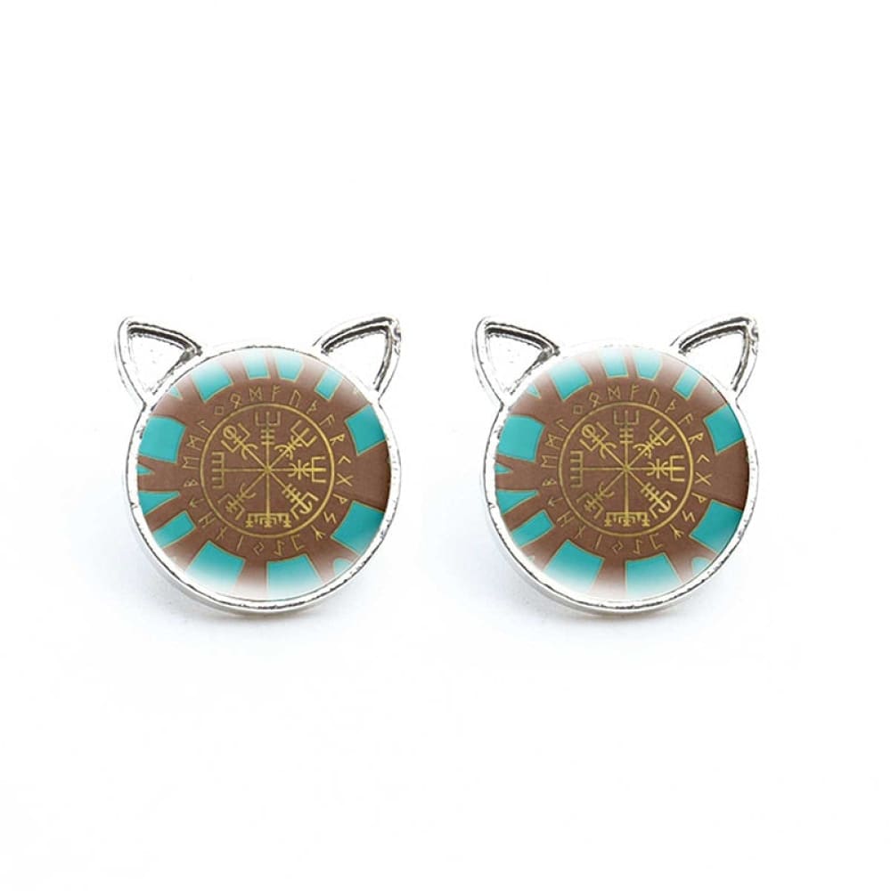 Cat Viking Compass Earrings