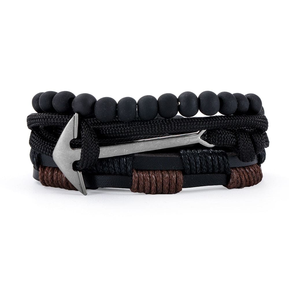 Cheap Leather Anchor Bracelet - Silver