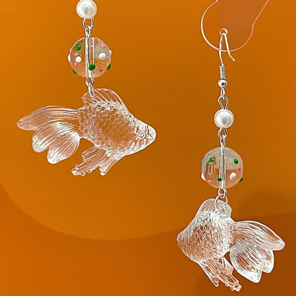 Clear Dangle Fish Earrings