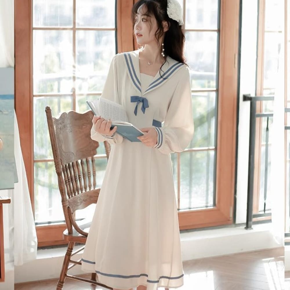 Elegant White Sailor Dress