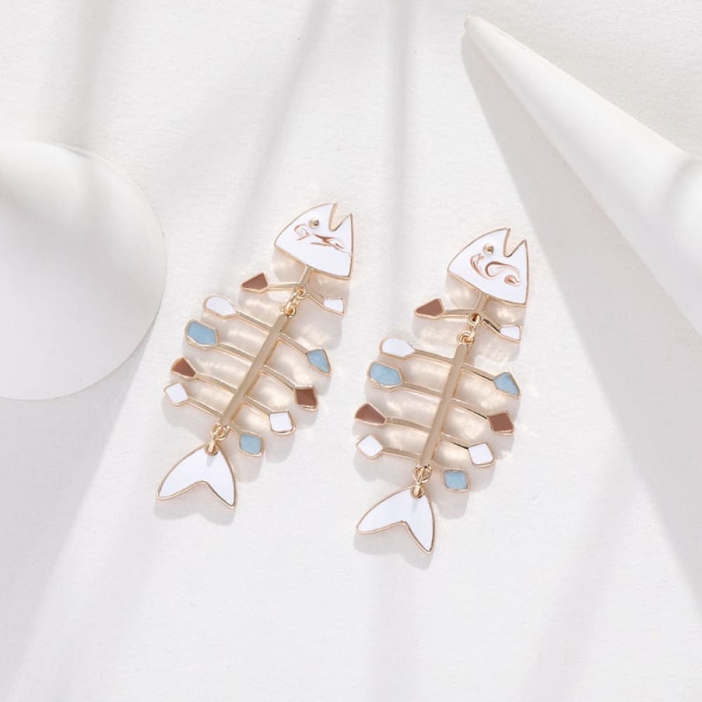 Enamel Skeleton Fish Earrings