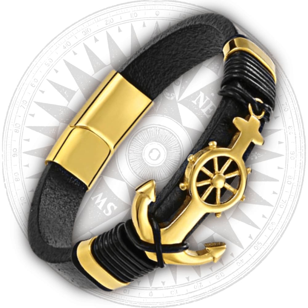 Gold Anchor Leather Bracelet