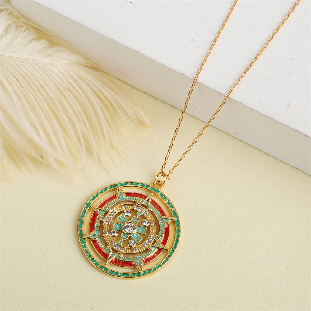 Gold Enamel Compass Necklace