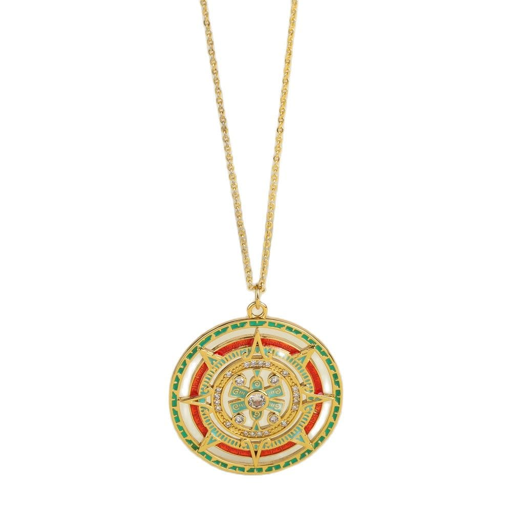 Gold Enamel Compass Necklace