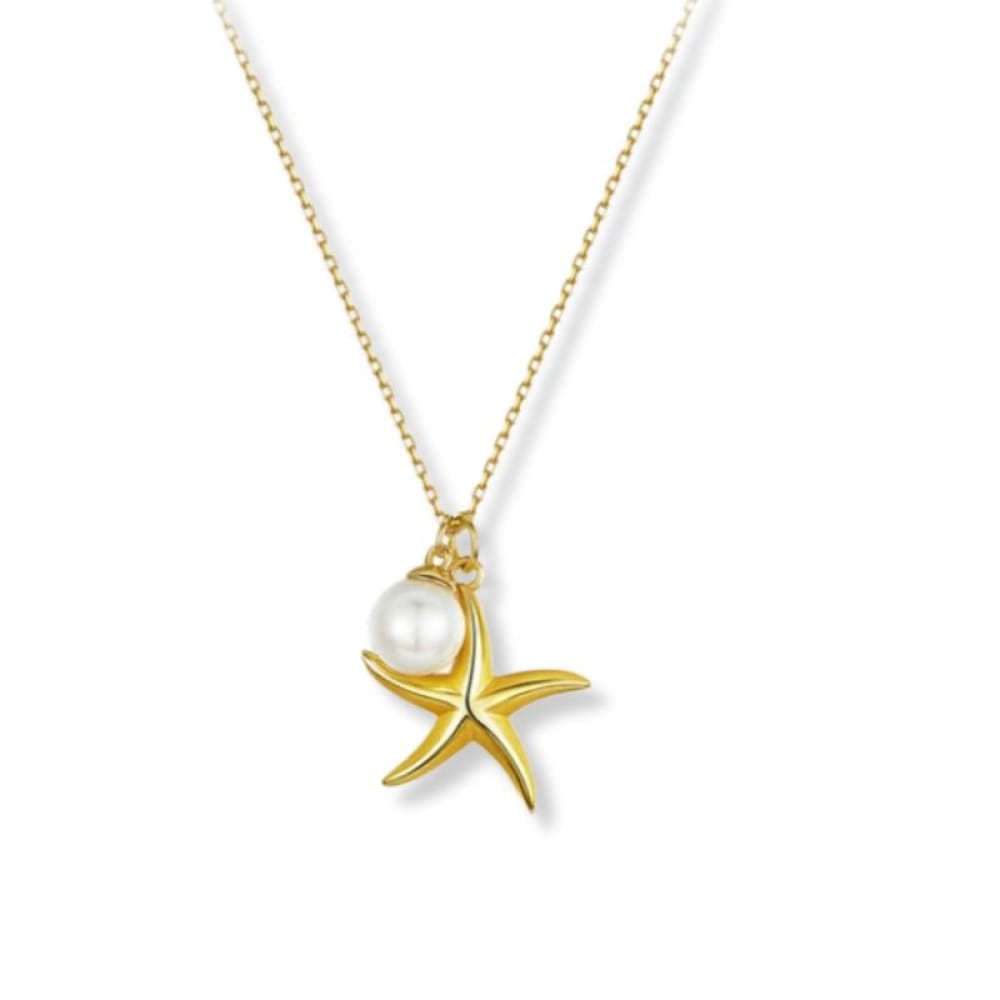 Gold Pearl Starfish Necklace