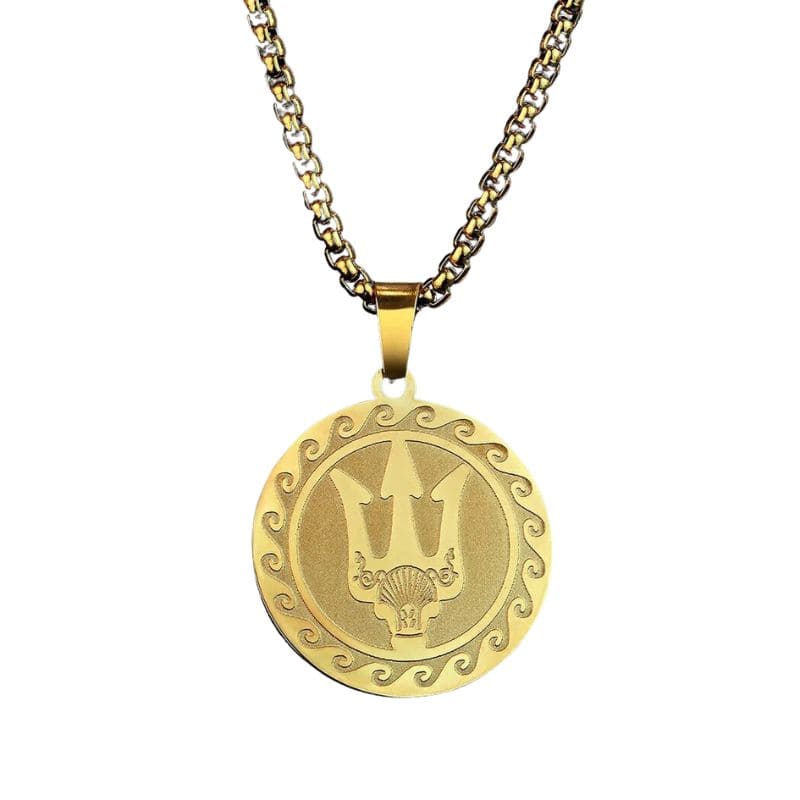 Gold Punk Trident Necklace Medaillon