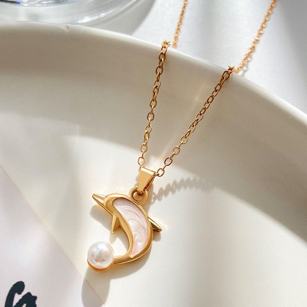 Gold Stone Dolphin Necklace