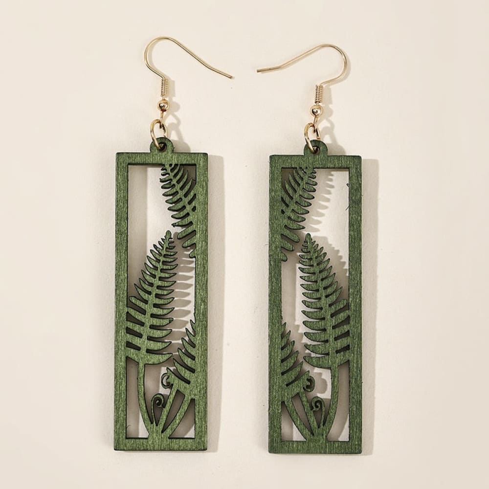 Green Wooden Beach Earrings