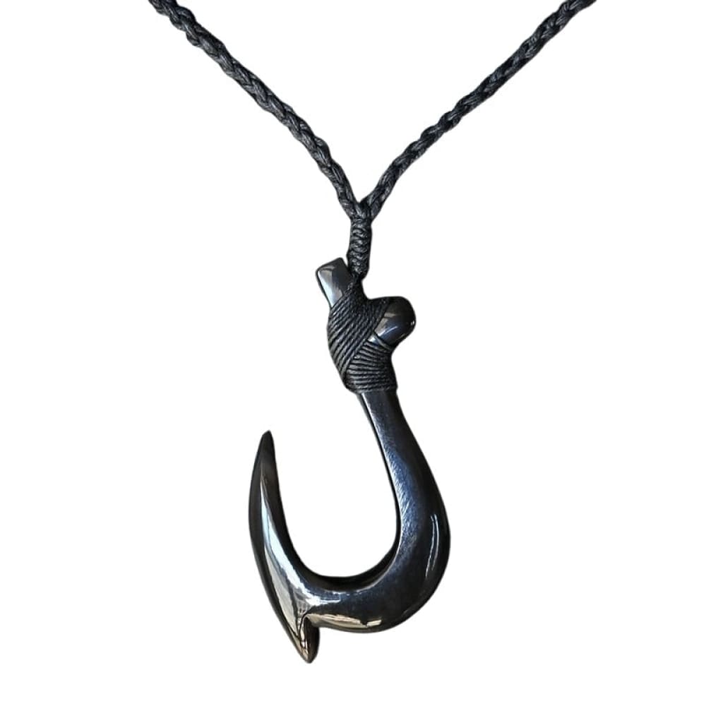 carved jade fish hook Fishing Pendant 3.75mm Rope Chain Black Jade Fish Hook Necklace