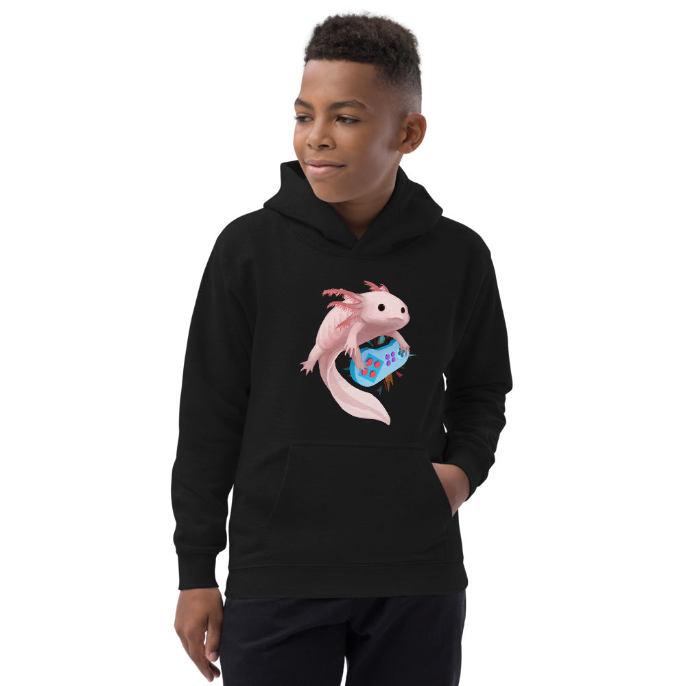 Axolotl Playing Video Games Kid's Hoodie, Axolotl Fish Kids Hoodie, Axolotl Lover Gift, Axolotl Kids Hoodie, Axolotl Gaming Kids Hoodie