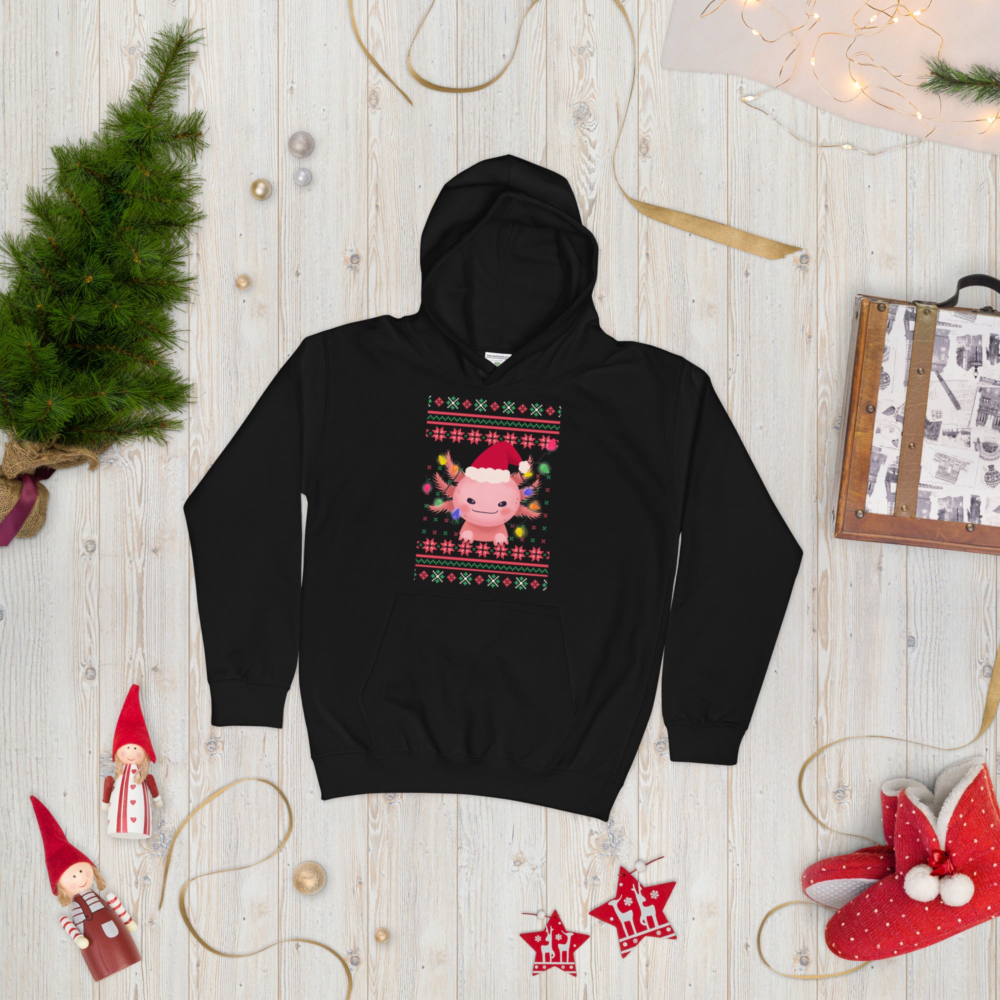 Axolotl Christmas Kids Hoodie, Axolotl Ugly Christmas Hoodie, Santa Axolotl Hoodie, Axolotl Kids Hoodie, Axolotl Xmas Kids Gift, Axolotl